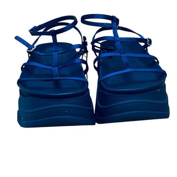 NEW ZARA Women’s Shoes Blue Strappy Synthetic Platform Sandals Size 7.5 EU 38