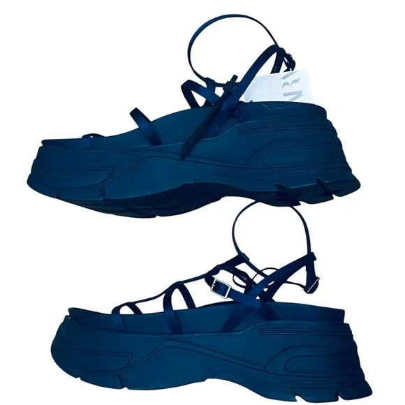 NEW ZARA Women’s Shoes Blue Strappy Synthetic Platform Sandals Size 7.5 EU 38