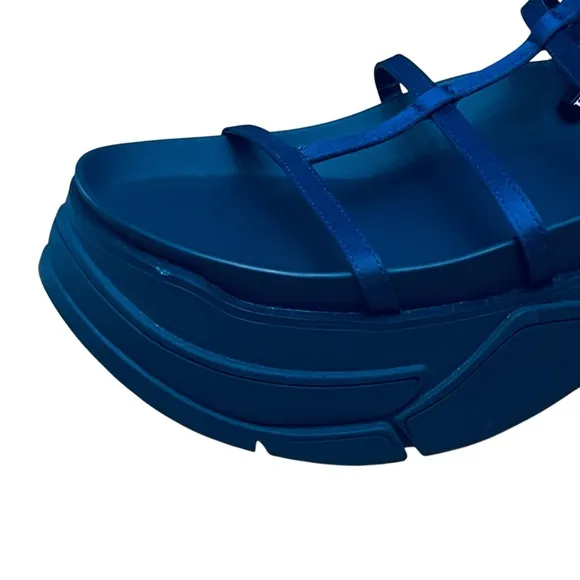 NEW ZARA Women’s Shoes Blue Strappy Synthetic Platform Sandals Size 7.5 EU 38