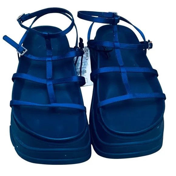 NEW ZARA Women’s Shoes Blue Strappy Synthetic Platform Sandals Size 7.5 EU 38
