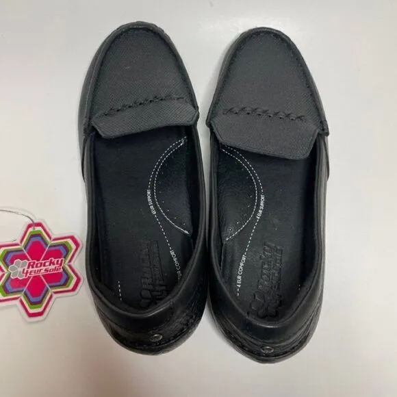 New Rocky Women’s Black Leather Loafers 8