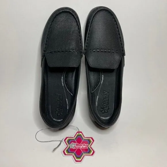 New Rocky Women’s Black Leather Loafers 8