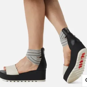 NEW🌟SOREL Women’s Cameron Ankle Strap Platform Black Gore Wedge Sandals size 7
