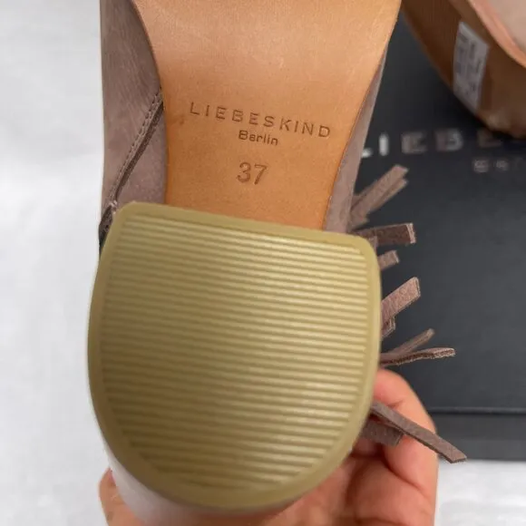 NIB Anthropologie Liebeskind Berlin Suede Fringe Nubuck Chunky Heel Ankle Boots