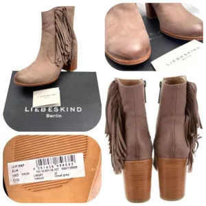 NIB Anthropologie Liebeskind Berlin Suede Fringe Nubuck Chunky Heel Ankle Boots