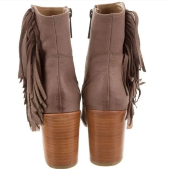 NIB Anthropologie Liebeskind Berlin Suede Fringe Nubuck Chunky Heel Ankle Boots