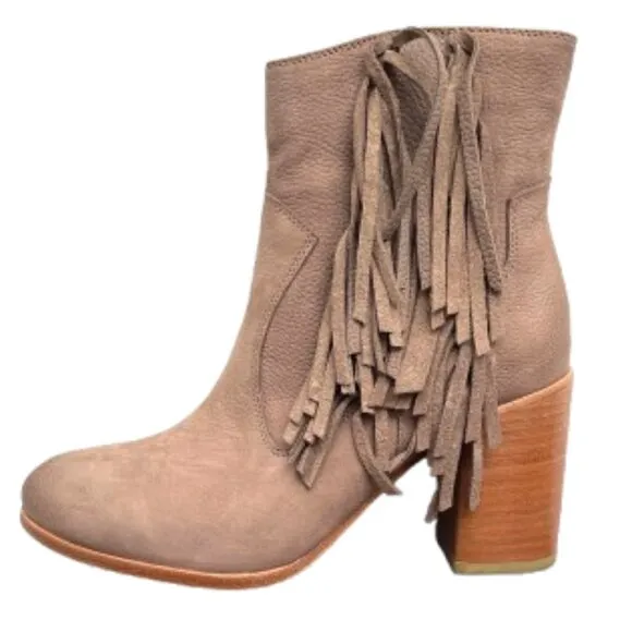 NIB Anthropologie Liebeskind Berlin Suede Fringe Nubuck Chunky Heel Ankle Boots