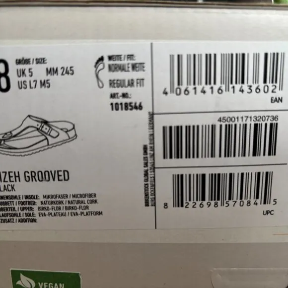 NIB | Birkenstock Grooved Platform Vegan Gizeh Pearl Black Onyx Regular EU38