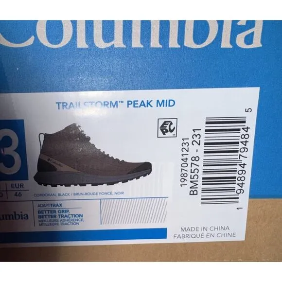 NIB COLUMBIA 1987041-231 MEN'S TRAILSTORM PEAK MID WATER-RESISTANT BROWN BOOT