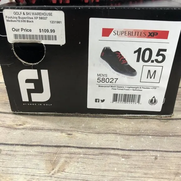 NIB FootJoy Superlites XP 58027 Golf Shoes Mens Size 10.5 Athletic Spikeless