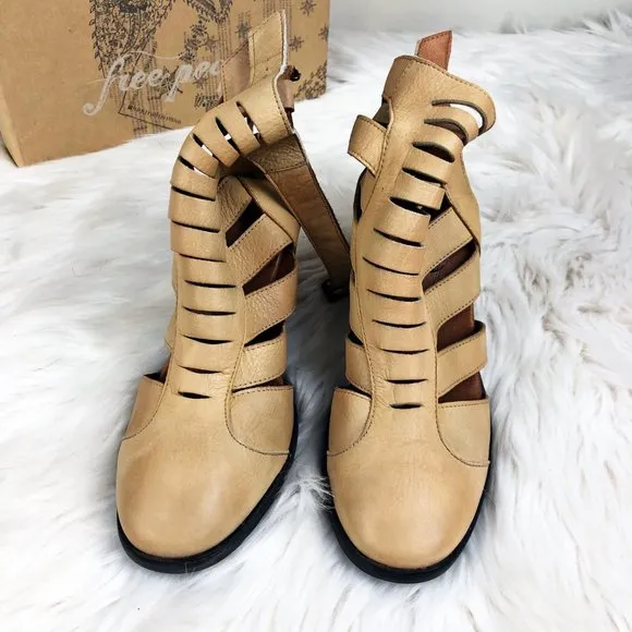 NIB Free People Hayes Heel Leather Cutout Boots