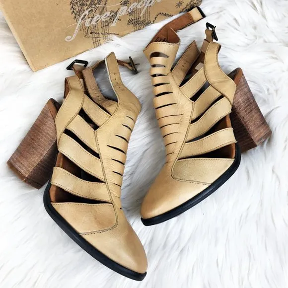NIB Free People Hayes Heel Leather Cutout Boots