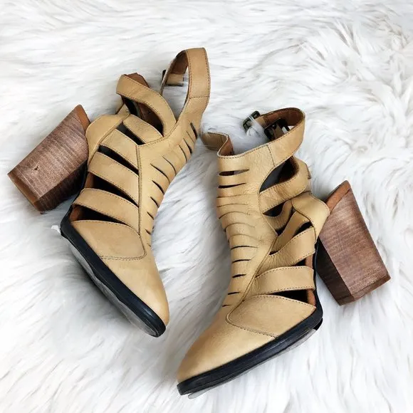NIB Free People Hayes Heel Leather Cutout Boots