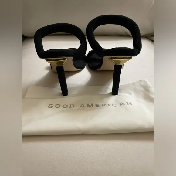 NIB Good American Terry Ankle Wrap Sandals Black Size 10.5