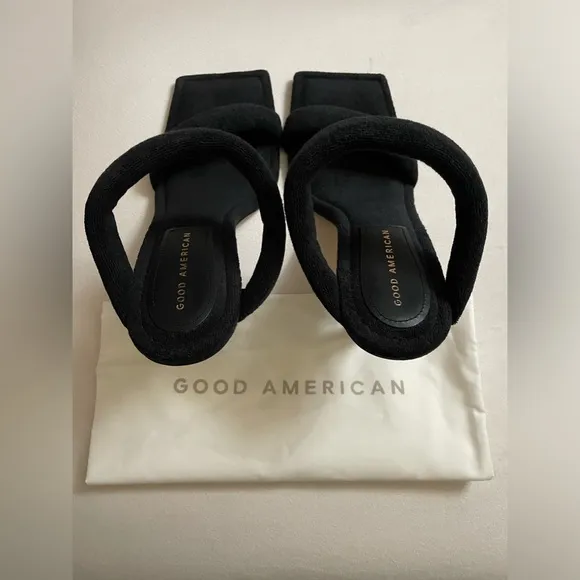 NIB Good American Terry Ankle Wrap Sandals Black Size 10.5