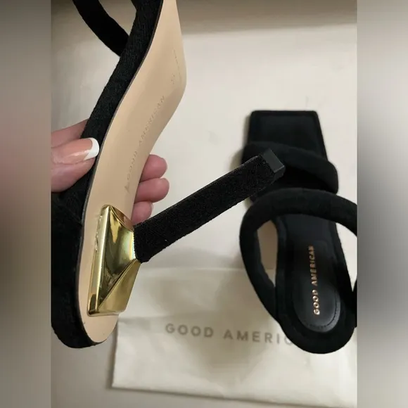 NIB Good American Terry Ankle Wrap Sandals Black Size 10.5