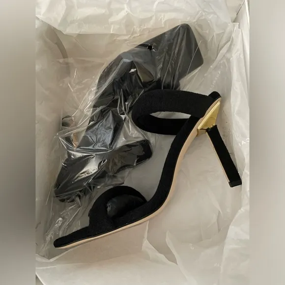 NIB Good American Terry Ankle Wrap Sandals Black Size 10.5