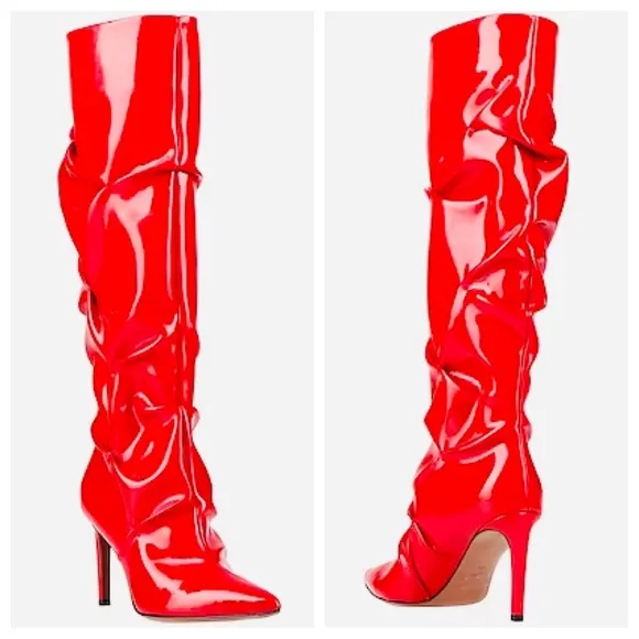 NIB! L’AUTRE CHOSE Vernice Red Lacquer Knee-High Tall Boots MADE IN ITALY 39