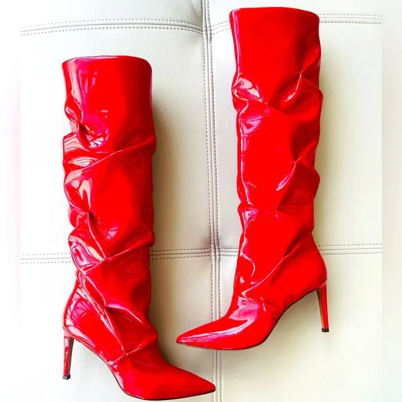 NIB! L’AUTRE CHOSE Vernice Red Lacquer Knee-High Tall Boots MADE IN ITALY 39