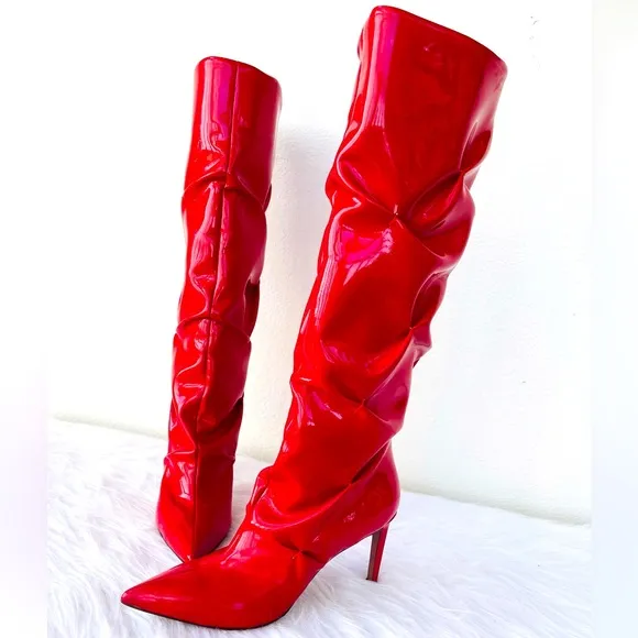 NIB! L’AUTRE CHOSE Vernice Red Lacquer Knee-High Tall Boots MADE IN ITALY 39