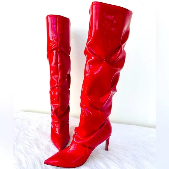 NIB! L’AUTRE CHOSE Vernice Red Lacquer Knee-High Tall Boots MADE IN ITALY 39