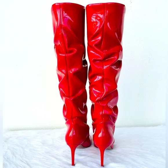 NIB! L’AUTRE CHOSE Vernice Red Lacquer Knee-High Tall Boots MADE IN ITALY 39