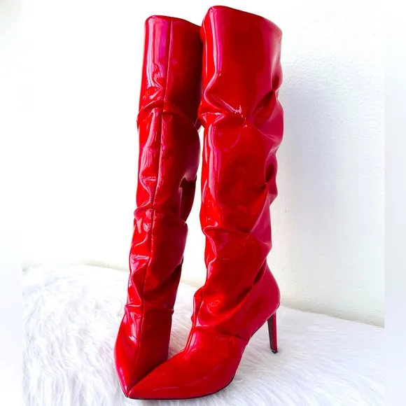NIB! L’AUTRE CHOSE Vernice Red Lacquer Knee-High Tall Boots MADE IN ITALY 39