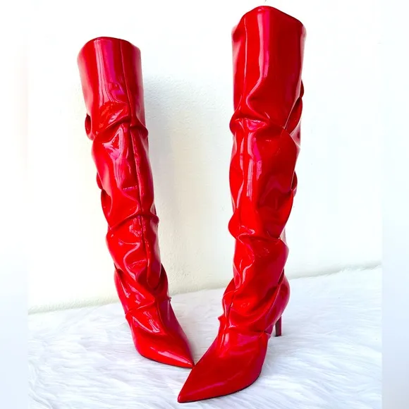 NIB! L’AUTRE CHOSE Vernice Red Lacquer Knee-High Tall Boots MADE IN ITALY 39