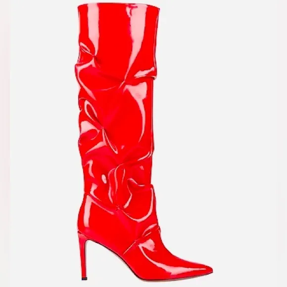 NIB! L’AUTRE CHOSE Vernice Red Lacquer Knee-High Tall Boots MADE IN ITALY 39