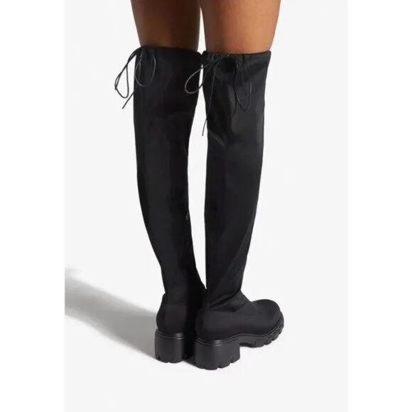 NIB Tall Black Block Heel Knee High Boots