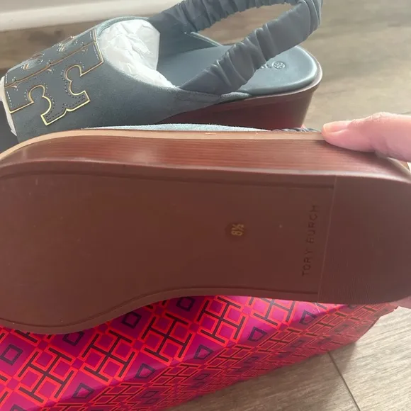 NIB Tory Burch Ines Light Blue Slingback Flatform Sandal Size 8.5