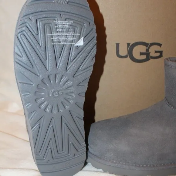 NIB UGG MINI LOGO SUEDE SHEARLING LINED ANKLE‎ BOOTS GRAY 9