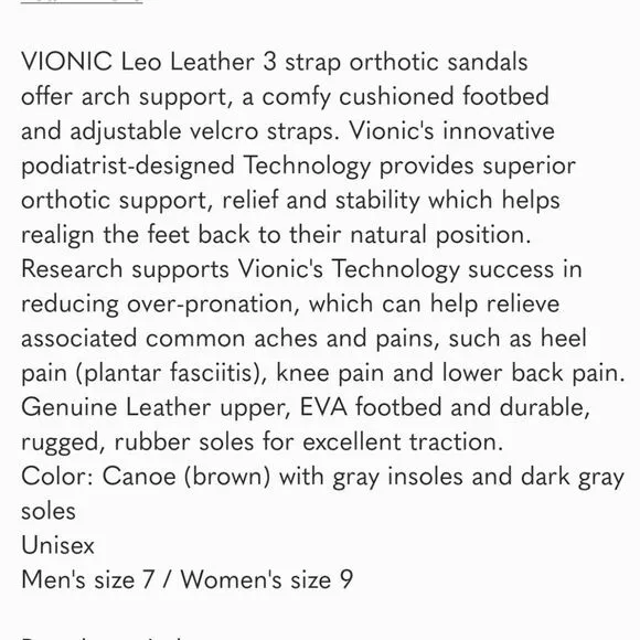 NIB Vionic Canoe Leo Leather Sandals