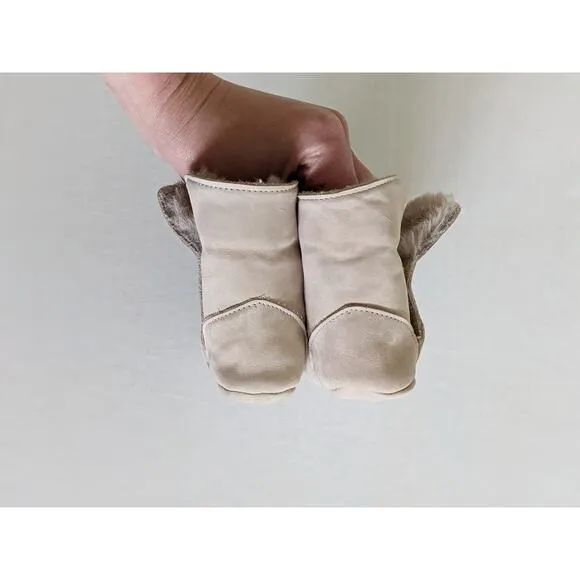 NIB Zara Mini Leather Boots Sz2.5/3 Beige Off White Fur Hook &amp; Loop Booties