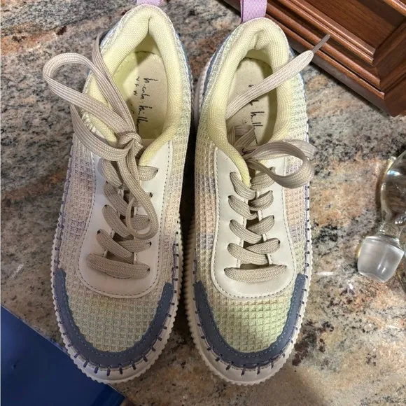 Nicole Miller Brita Mixed Media Woven Patchwork Platform Wedge Sneaker