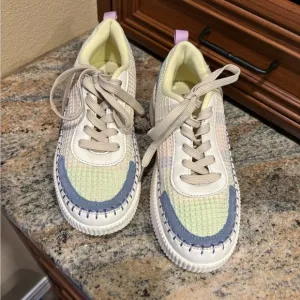 Nicole Miller Brita Mixed Media Woven Patchwork Platform Wedge Sneaker
