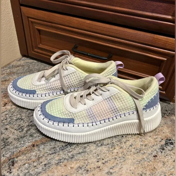 Nicole Miller Brita Mixed Media Woven Patchwork Platform Wedge Sneaker