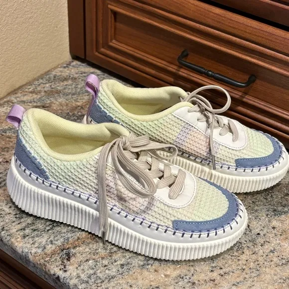 Nicole Miller Brita Mixed Media Woven Patchwork Platform Wedge Sneaker