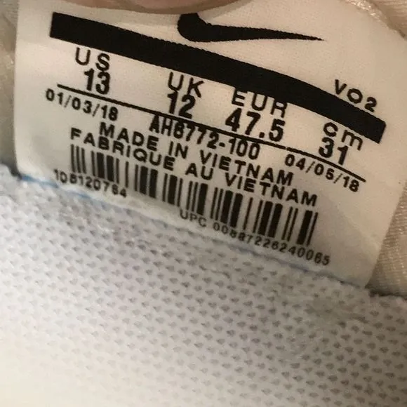 Nike Air Force 270 White/Silver Athletic Running Shoes AH6772-100 Men’s Size 13