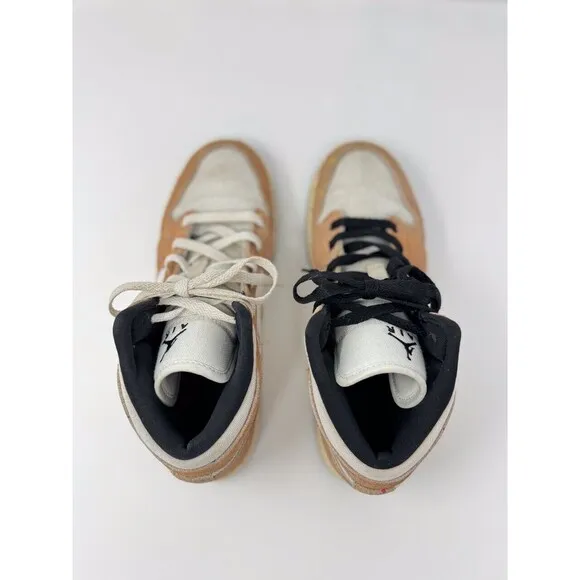 Nike Air Jordan 1 Mid Brushstroke Kids Shoes Brown Athletic Sneaker 6.5Y / W8