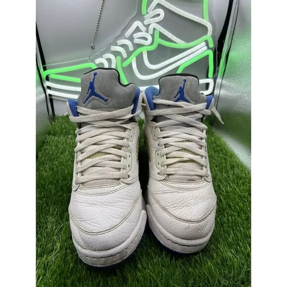 Nike Air Jordan 5 Retro White/Blue Athletic Shoes Sneakers 440888-140 Size 6.5Y