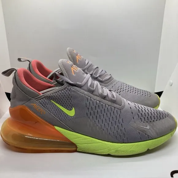 Nike Air Max 270 Mens 13 Gray Orange Green Athletic Sneaker Shoes AH8050-012