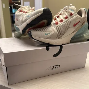 Nike Air Max 270 White and Red Athletic Shoes
