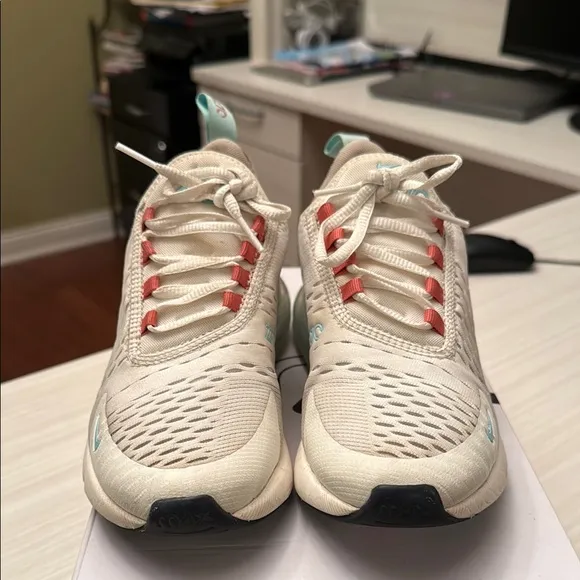 Nike Air Max 270 White and Red Athletic Shoes