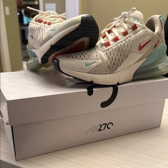 Nike Air Max 270 White and Red Athletic Shoes