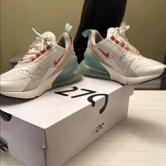 Nike Air Max 270 White and Red Athletic Shoes
