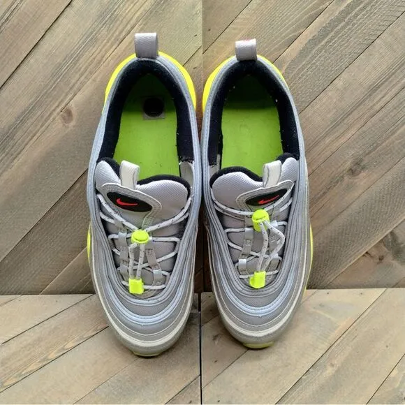 Nike Air Max 97 RFT GS Athletic Shoes Womens Size 6.5 Metallic Silver Volt‎
