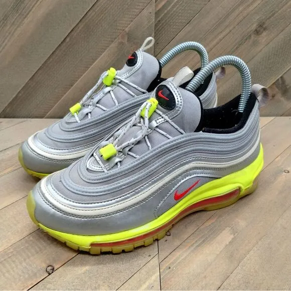 Nike Air Max 97 RFT GS Athletic Shoes Womens Size 6.5 Metallic Silver Volt‎