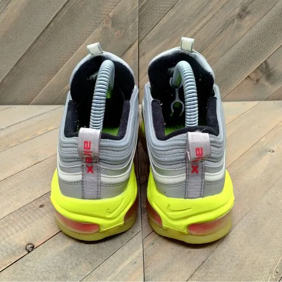 Nike Air Max 97 RFT GS Athletic Shoes Womens Size 6.5 Metallic Silver Volt‎