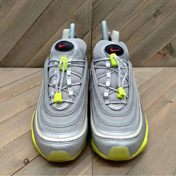 Nike Air Max 97 RFT GS Athletic Shoes Womens Size 6.5 Metallic Silver Volt‎